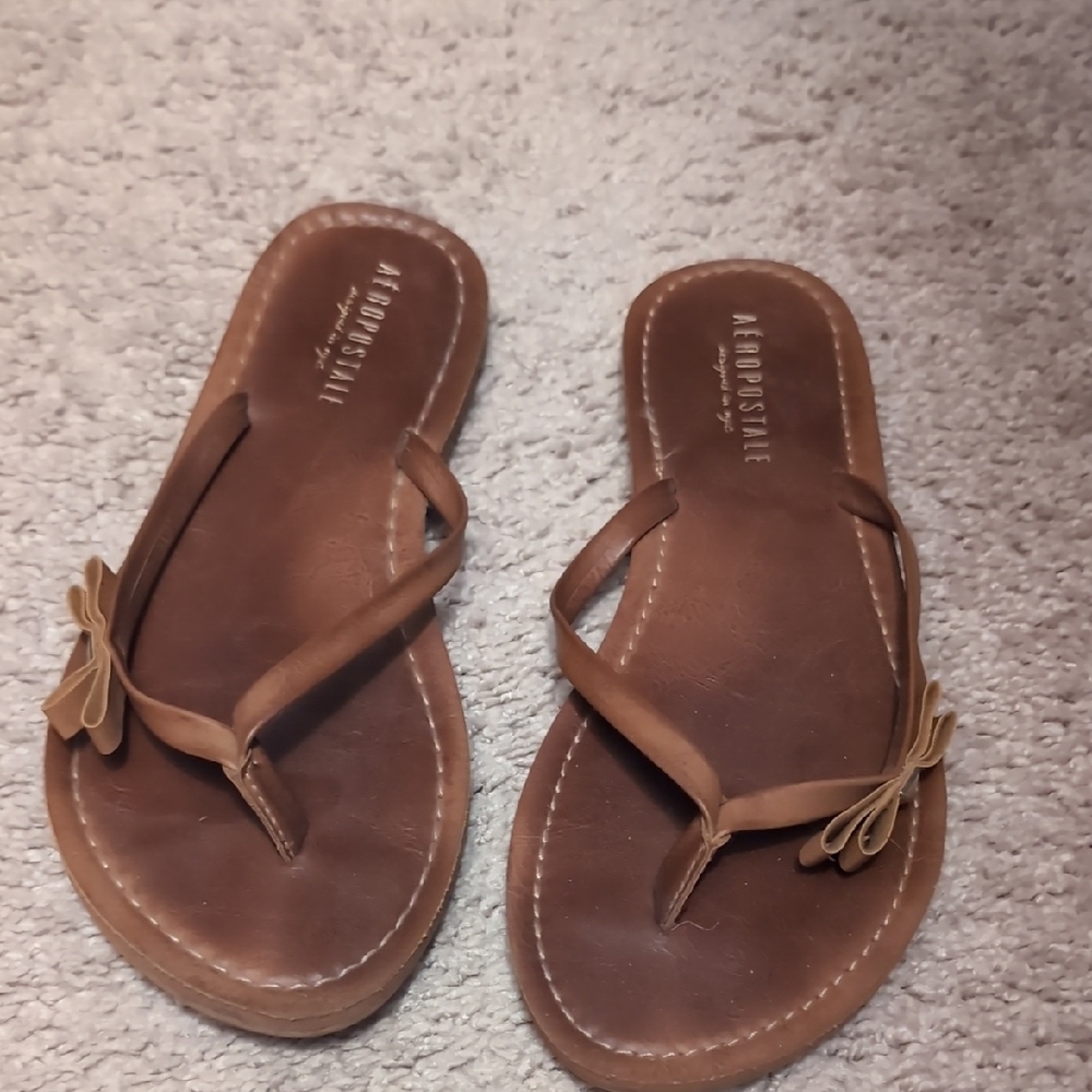 Aeropostale Tan Sandals with Floral Accent